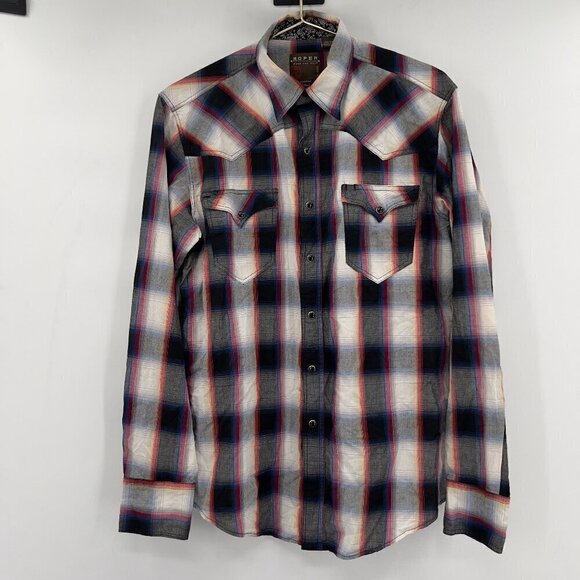 Roper Men's Large Ombre Plaid Long Sleeve Snap Western Black Shirt Size S - Picture 2 of 8